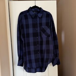 Sanctuary long black and blue checked flannel shirt.